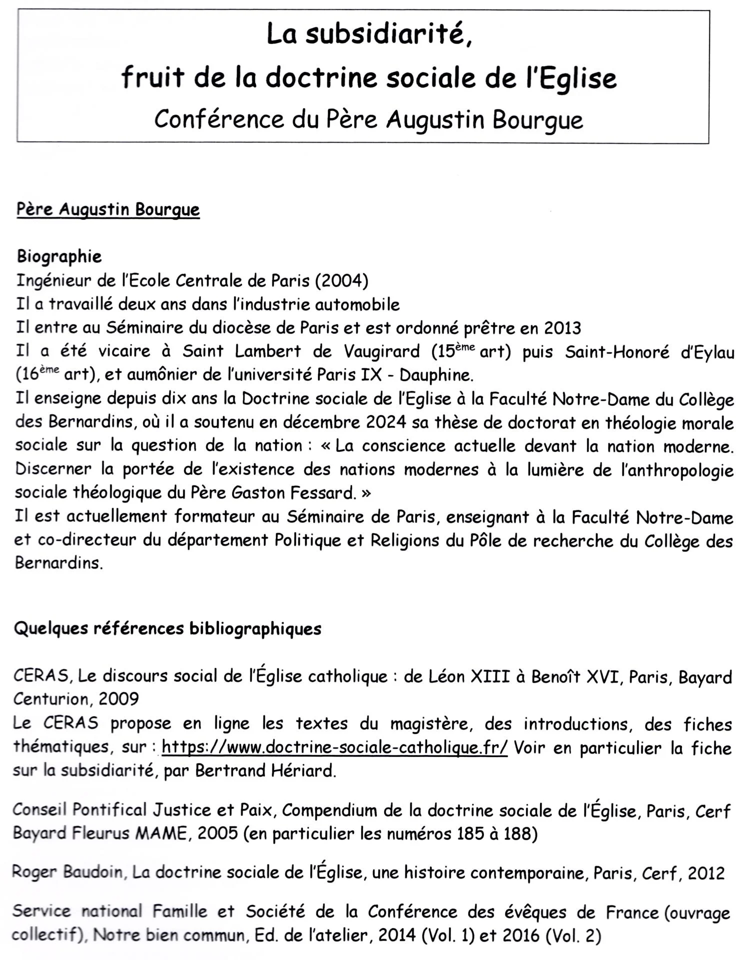 La subsidiarité fruite de la doctrine sociale de l'Eglise