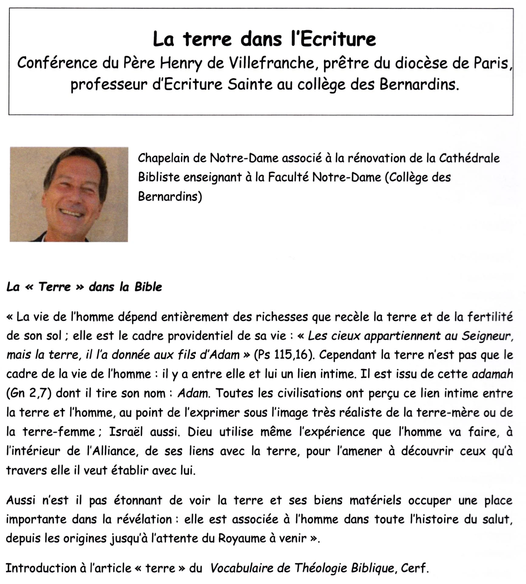 La terre dans l'Ecriture