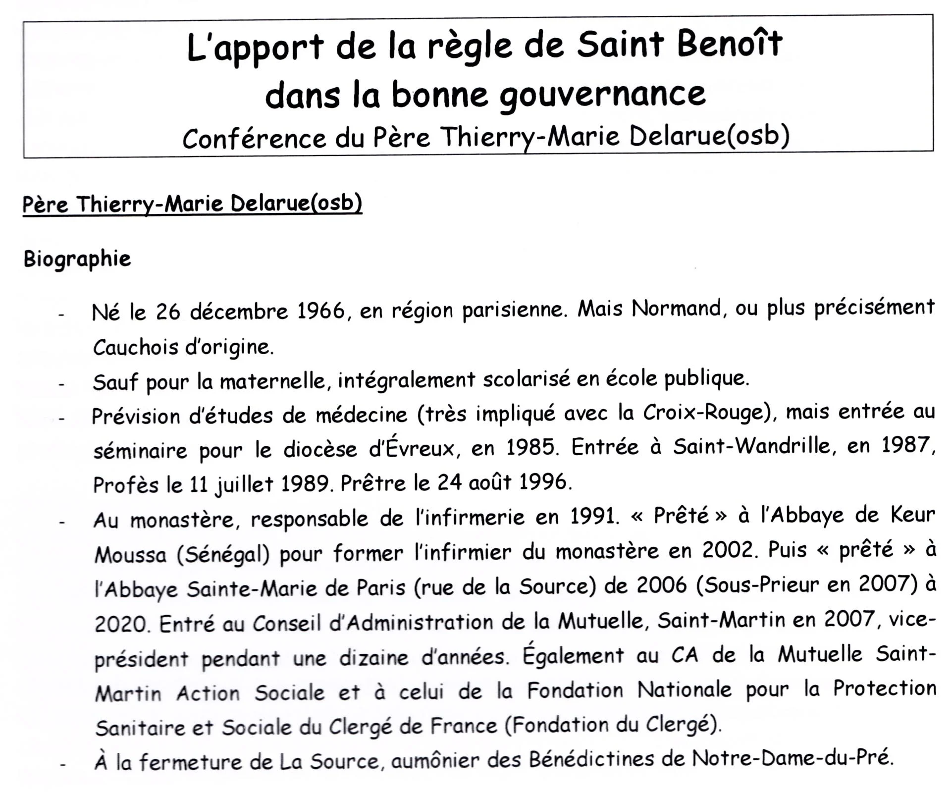 l'apport de la règle de Saint Benoît dans la bonne gouvernance